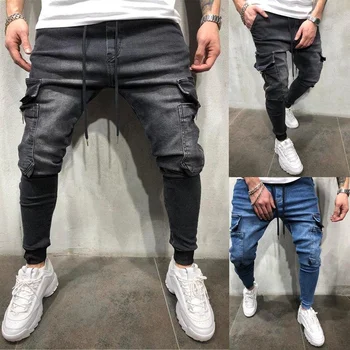 Мода мъжки панталони мулти-джоб цип мъжки ежедневни панталони шнур спортен молив панталони джогъри