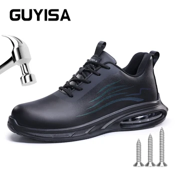GUYISA Защитни обувки Водоустойчив масло доказателство стомана пръсти размер 37-45 Черно Анти разбиване и анти пробождане