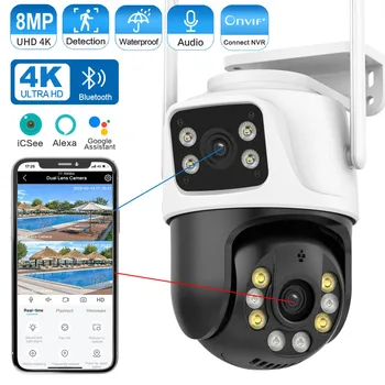 Dual Lens 360º Wifi камера IP66 Защита на сигурността 8MP 4K безжично външно откриване на хора ICSEE видеонаблюдение PTZ