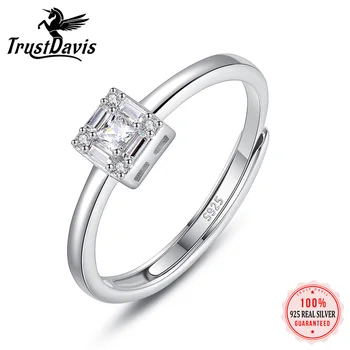 TrustDavis Real 925 стерлинги сребро квадрат циркон регулируеми пръстени жени светлина луксозен годежни сватбени бижута L226