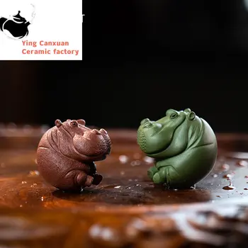 китайски Yixing лилава глина чай домашен любимец Лъки хипопотам модел статуя чай фигурка орнаменти ръчно изработени скулптура занаяти чай комплект декорация