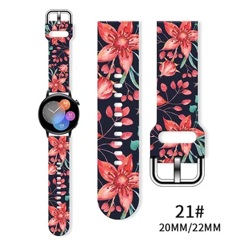 20mm 22mm лента за Samsung Galaxy Watch 3/46mm42mm/active 2/46 Gear S3 Frontier/S2/Huawei GT 2/2E Силиконова каишка цветя
