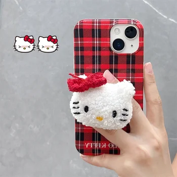 Сладък карикатура аниме роля Hello Kitty плюшена скоба телефонни калъфи за IPhone 11 12 13 14 Pro Max Soft Anti-fall Protect Cover