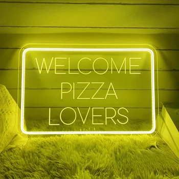 Добре дошли любителите на пицата Неонови знаци Led светлини за декорация на ресторанти Гринч кафе бар декори стенни панели поддръжка персонализирани