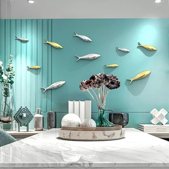 2021 Креативна декорация на стена висулка 3D галванично покритие риба стена паста ресторант TV фон стена риба стена декорация