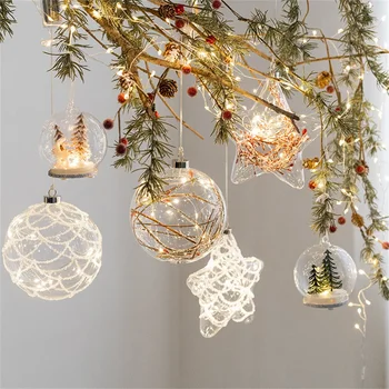 Коледна лека стъклена топка с медна телена лампа Коледно дърво декорация орнаменти Коледно парти висящи аксесоари за домашен декор