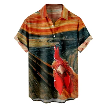 Плюс размер риза 4XL петел печат мъжки къс ръкав ваканция морски хавайски риза плаж топ тениска случайни лятна риза