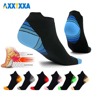 AXXTXXA 1 чифт компресионни чорапи за бягане жени мъже, глезена атлетични чорапи ниско нарязани с арка подкрепа