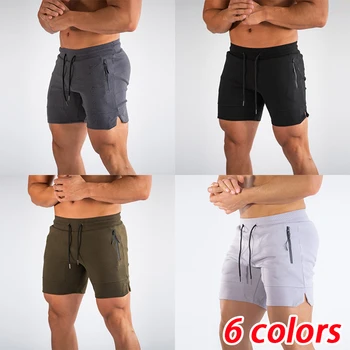 Мъжки фитнес спортове плътен цвят тънък годни шорти джогинг шорти лято спортно облекло цип шнур шорти