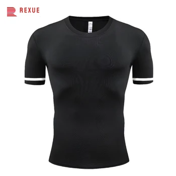 Мъжка компресионна риза Базов слой Спортна тениска за бягане Къс ръкав Gym Quick Dry Tee Червен бял черен плътен цвят върхове