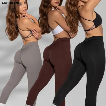 V Обратно Scrunch гамаши за жени тренировка фитнес гамаши задника лифт маслен мек клек доказателство черен сив йога панталони