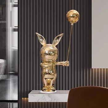 карикатура балон заек скулптури фигурки стая декорация луксозен скандинавски етаж статуи на животни орнамент Home аксесоари подаръци