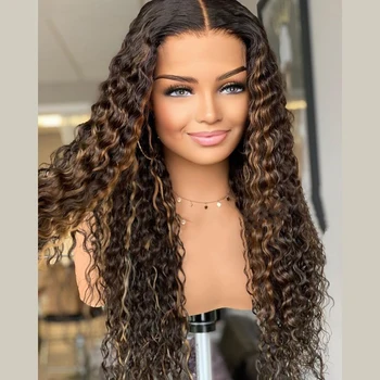 Soft Natural Hairline Highlight Blonde Long 26inch Kinky Curly Lace Front Wig for Black Women BabyHair Glueless Preplucked Daily