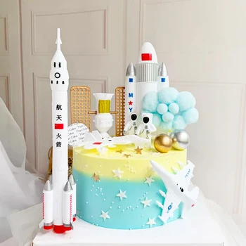 Aerospace торта декор астронавт торта топер за космическото пространство рожден ден ден декорации момче деца мини космическа совалка модел