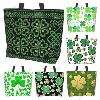 St Patrick Tote Shoulder Bag Зелена детелина Големи чанти за хранителни стоки Дръжка за съхранение Пазарска чанта Преносима чанта Пазарски чанти Мода