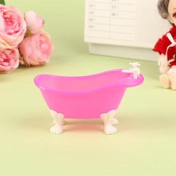 1PC Къща за кукли 3.5 инча малка бебешка вана, играеща с аксесоари за семейството на ваната с водна баня