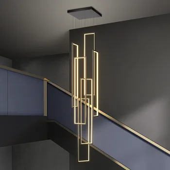 правоъгълник стълбищни полилеи висящи модерни LED висулка осветление хол LOFT декор висящи лампа осветителни тела окачване