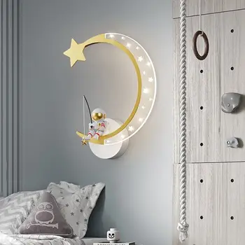 Модерни LED стенни лампи Кристална карикатура астронавт звезда луна детска стая стенни свещи за спалня нощни декори Блясък
