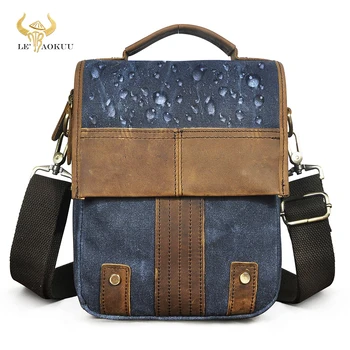 Canvas + естествена кожа дизайн рамо пратеник чанта за мъже мъжки мода кръст тялото чанта 8