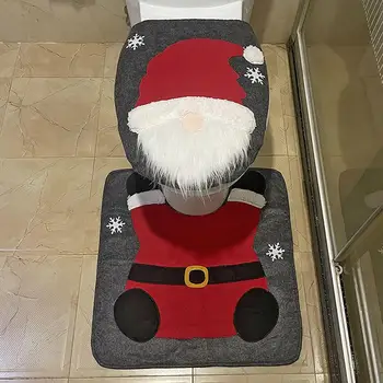 Коледна тема Тоалетна седалка Cover аксесоари Тоалетна седалка Cover и килим Set Дядо Коледа модел тоалетна капак покрива за баня декори