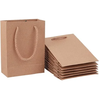 20pcs Крафт чанти за подаръци Парти чанти с дръжка за многократна употреба Подарък чанти за лечение на голяма пазарска чанта за рожден ден сватба (4.7x2x6 инча)