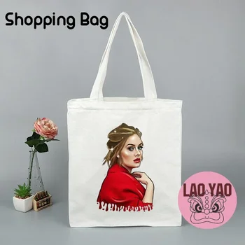 Adele Adkins Singer Персонализирана чанта за жени Totebag естетически чанти Tote Shopper Пазаруване Жена платно