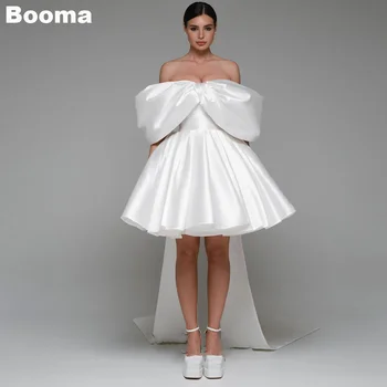Booma White къси сватбени рокли Off рамо топка рокли мини булката рокли дантела нагоре булчински вечерни рокли за жени
