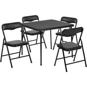 Детски 5-парче сгъваема квадратна маса и столове комплект за дневни грижи и класни стаи Черно товари безплатно детски мебели детско бюро