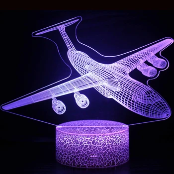деца нощна светлина самолети 3D илюзия лампа 7 цвят промяна USB таблица лампа стая декор рожден ден коледен подарък за момчета