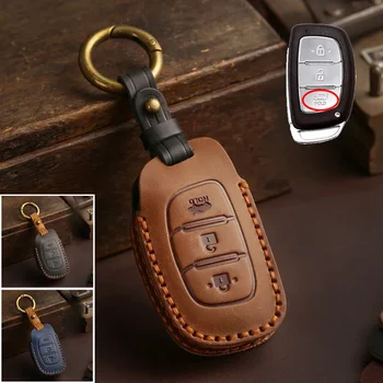 Естествена кожа кола Smart Remote Key Fob Case Cover Holder чанта с ключодържател или Hyundai Tucson Elantra Sonata