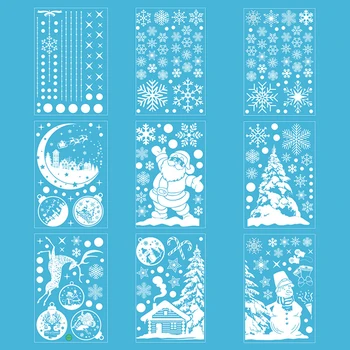 9pcs Самозалепващ се домашен декор Нова година за зимен магазин парти Универсален празник снежен човек Коледа прозорец стикер водоустойчив