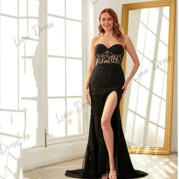 Лена-сватбено тържество рокля жените елегантен луксозен рибена опашка сплит възрастен подарък рокля подходящ за топка без презрамки черна дантела вечер