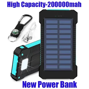 Оригинален 200Ah на открито преносим слънчева енергия банка водоустойчив USBcompass външно зарядно за IPhone смартфонPower BankLEDLight