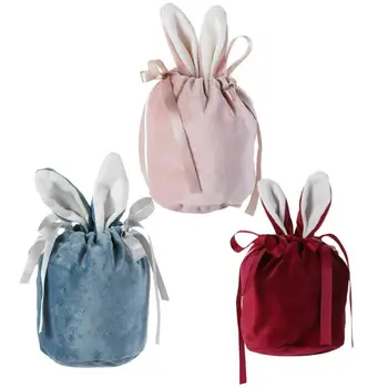 Великденски чанти за лечение Заешки шоколадови подаръчни торбички Великденски зайчета уши бонбони чанта фланец чанта кадифе шнур торбички парти чанти