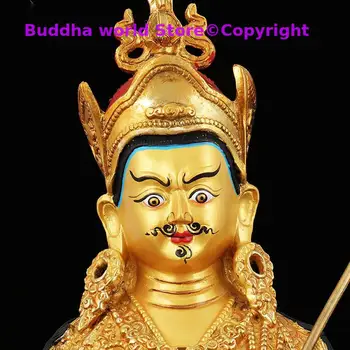 ТОП ДОБЪР ДОМАШЕН ОФИС Талисман Защита на дома # Тибетски будизъм Гуру Ринпоче Падмасамбхава Позлатяване бронзова статуя 30CM