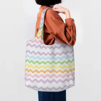 Colorful зигзаг модел изкуство хранителни стоки пазаруване голяма пазарска чанта бохемски модерен платно рамо купувач чанти голям капацитет чанти чанта