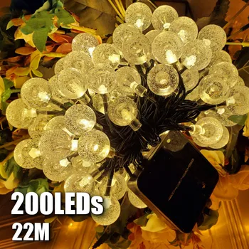 200 LED стрингова светлина на открито слънчева фея светлини 22M IP65 водоустойчив венец коледна украса сватбена лампа градина