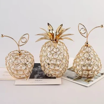 Творчески метални плодови настолни орнаменти с кристална ябълка ананас круша форма модел за сватбено тържество декорация на дома