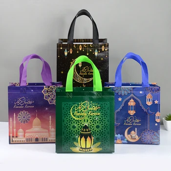 1 / 4бр Рамадан Карим нетъкан подарък чанти Ейд Мубарак бисквитка бонбони чанта с дръжка Мюсюлманска ислямска партия Eid Al-fitr опаковка кутия