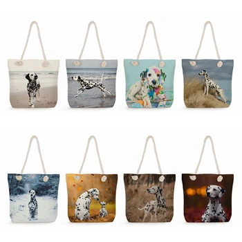 далматински животински куче печат с висок капацитет еко за многократна употреба сгъваеми чанти жени рамо чанта плаж пътуване мъкна случайни пазарска чанта