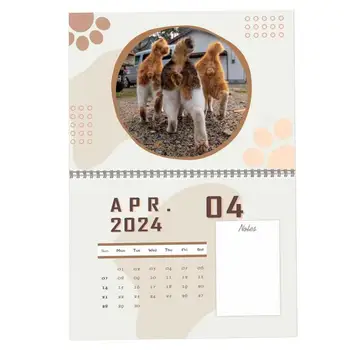 2024 Стенен календар 12 месеца котка задника календар от януари 2024 декември 2024 12 месеца месечен стенен календар Висящо обръщане