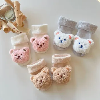 Топло бебе чорап мода Kawaii карикатура кукла мечка хавлиена линия теле чорап за малко дете момче момиче Atutumn зимата дете нехлъзгащ се етаж чорап