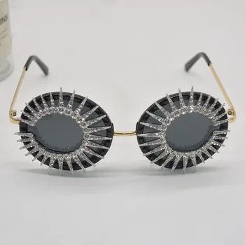 2024 Нови диамантени слънчеви очила Дамска марка Дизайнерско парти Дамски очила Кристал Сини очи Очила Lunette de Soleil Femme