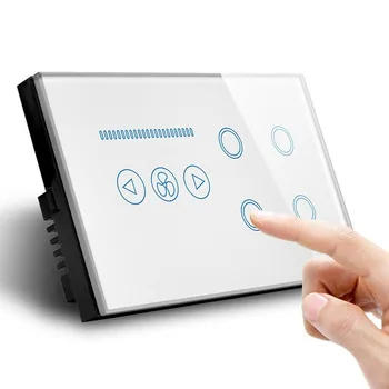 Персонализирайте UK Smart Touch 4 Gang WIFI светлинен превключвател с превключвател за вентилатор на тавана Бял черен кристален стъклен панел Работа Alexa Google