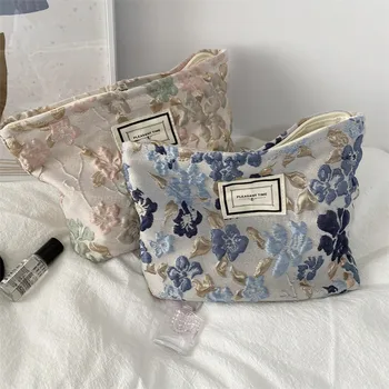 френски релефни цветя козметична чанта за съхранение портфейл жени пътуване грим комплекти чанти молив случай организатор телефон торбичка съединител