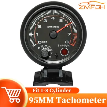 95mm автомобилен тахометър 8000 rpm Tacho метър 7 цвята подсветка годни 1-8 цилиндър универсален тахометър за мотоциклет 12V