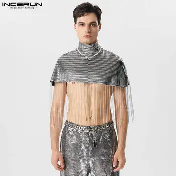 Красиви добре прилепнали върхове INCERUN мъжки пискюл дизайн флаш плат тениски секси стилен мъжки изрязани високо деколте Camiseta S-5XL