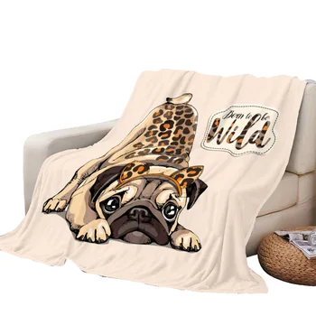 Мопс кучета с шапка смешно фланела хвърлят меки леки уютни топло диван стол диван легло момчета момичета тийнейджър къмпинг подарък одеяло супер