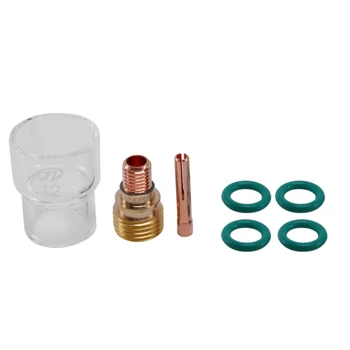 7Pcs/Set #12 Pyrex стъклена чаша комплект Stubby Collets тяло газ обектив Tig заваръчна горелка за Wp-9 / 20 / 25 заваръчни аксесоари