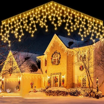 Коледа Festoon Нови LED завеси светлини на открито 4M (W) * 0.6M (H) Бяла светкавица фея низ светлина Звездно небе LED сватбена украса